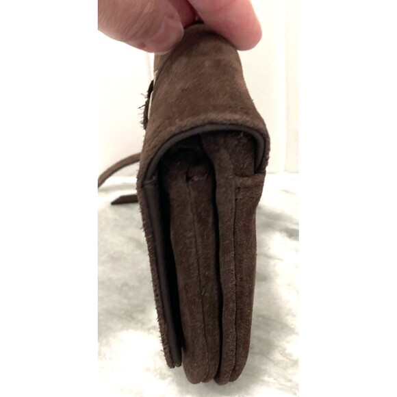 American Eagle Vtg Y2k Suede Wallet Dark Brown Lace Up Small Bifold Boho Hippie - Picture 2 of 16
